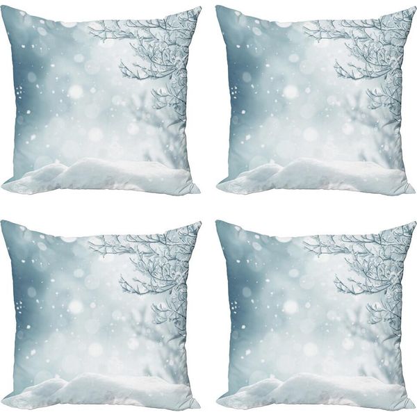 Abakuhaus Set Di Federe Invernali (4 Pezzi), Natale Innevato, Stampa Digitale Moderna Su Entrambi I Lati, 60 Cm X 60 Cm, Blu Ardesia E Bianco-image