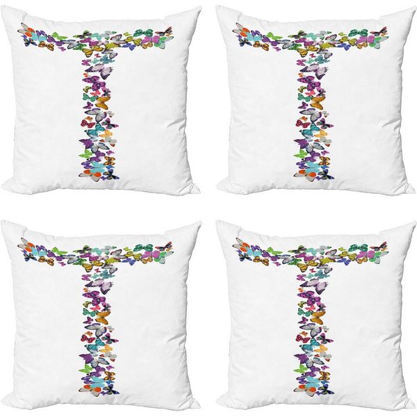 Abakuhaus Set Di Federe Con Lettera T (4 Pezzi), Lingua Primavera, Stampa Digitale Moderna Su Entrambi I Lati, 40 Cm X 40 Cm, Multicolore-image