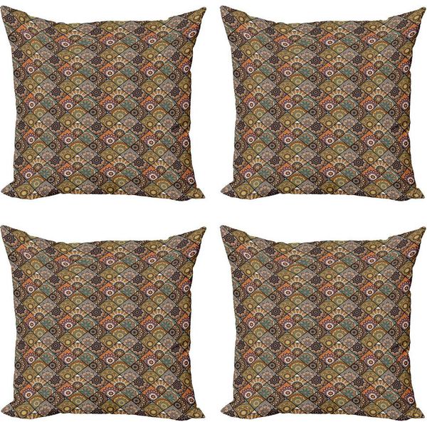Abakuhaus Set Di Federe Marocchine (4 Pezzi), Motivo A Quadri Retrò, Stampa Digitale Moderna Su Entrambi I Lati, 45 Cm X 45 Cm, Multicolore-image