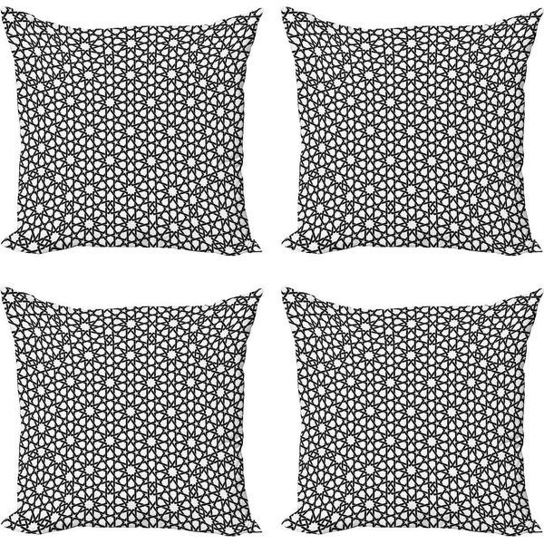 Abakuhaus Set Di Federe Marocchine (4 Pezzi), Motivi Classici Moreschi, Stampa Digitale Moderna Su Entrambi I Lati, 40 Cm X 40 Cm, Bianco E Nero-image