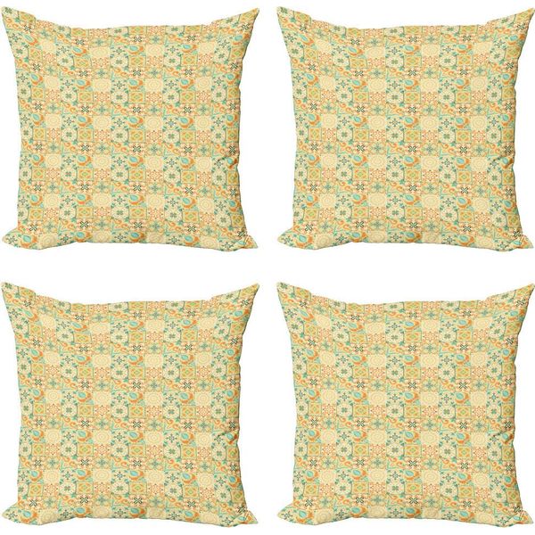 Abakuhaus Set Di Federe Marocchine (4 Pezzi), Stile Italiano Retrò, Stampa Digitale Moderna Su Entrambi I Lati, 40 Cm X 40 Cm, Turchese Giallo Verde-image