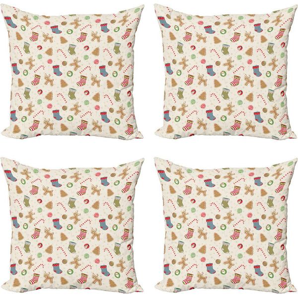Abakuhaus Set Di Federe Natalizie (4 Pezzi), Dolci Tradizionali, Stampa Digitale Moderna Su Entrambi I Lati, 60 Cm X 60 Cm, Multicolore-image