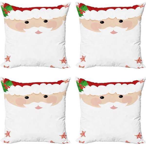 Abakuhaus Set Di Federe Natalizie (4 Pezzi), Faccia Caricaturale Di Babbo Natale, Stampa Digitale Moderna Su Entrambi I Lati, 60 Cm X 60 Cm, Multicolore-image