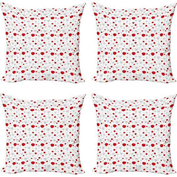 Abakuhaus Set Di Federe Per Cuscini Mohn (4 Pezzi), Delicati Motivi Primaverili Ricci, Moderna Stampa Digitale Su Entrambi I Lati, 45 Cm X 45 Cm, Scarlatto Verde Grigio Pallido-image