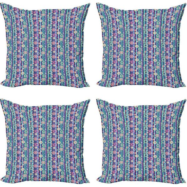 Abakuhaus Set Di Federe Astratte (4 Pezzi), Stripes Kreise Party, Stampa Digitale Moderna Su Entrambi I Lati, 60 Cm X 60 Cm, Multicolore-image