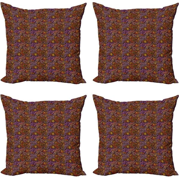 Abakuhaus Set Di Federe Astratte (4 Pezzi), Onde E Spirali Doodle, Stampa Digitale Moderna Su Entrambi I Lati, 40 Cm X 40 Cm, Multicolore-image