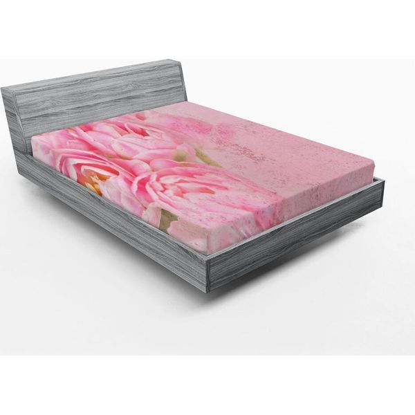 Abakuhaus Lenzuolo Con Angoli Vintage Rose, Illustrazione Floreale Nostalgica Grungy Tilted, 140 X 200 Cm, Pesca Rosa Pallido-image
