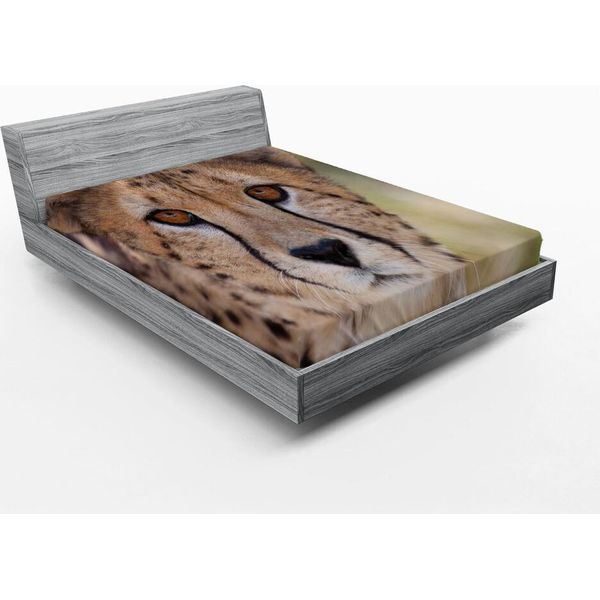 Abakuhaus Lenzuolo Con Angoli Leopard, Immagine Ravvicinata Di Un Ghepardo Con Occhi Marrone Scuro Su Sfondo Sfocato Wildlife, 150 X 190 Cm, Multicolore-image