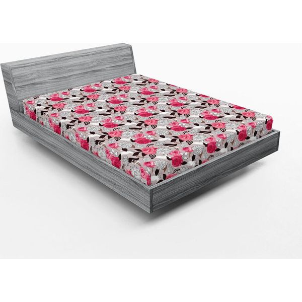 Abakuhaus Lenzuolo Con Angoli Floreale, Classico Romantico Astratto Nostalgico Disegnato Con Rose Colorate E Fiori Di Dalia, 135 X 190 Cm, Rosa Pallido Marrone Chiaro-image
