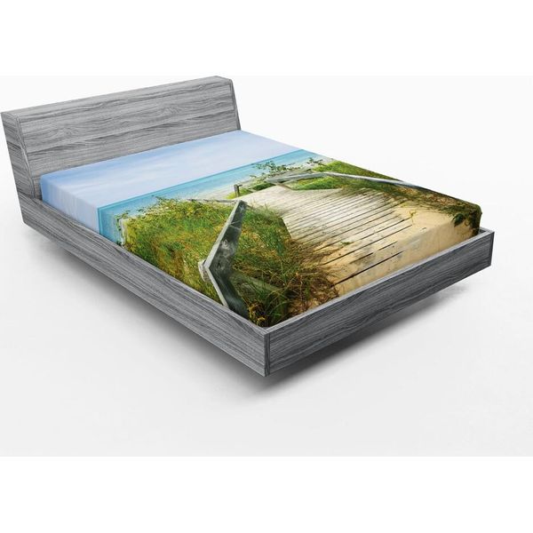 Abakuhaus Lenzuolo Con Angoli, Passeggiata Sulle Dune Della Spiaggia Pinery Provincial Park Ontario Canada, 140 X 200 Cm, Acquamarina Sabbia Marrone Verde-image