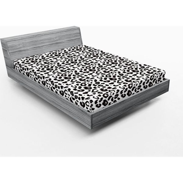 Abakuhaus Lenzuolo Con Angoli Leopard, Stampa Su Sfondo Monocromatico Con Motivi Ripetitivi In Stile Sketch, 160 X 200 Cm, Grigio Antracite E Bianco-image
