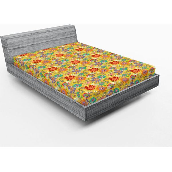 Abakuhaus Lenzuolo Con Angoli Dahlia, Motivo Doodle Fiori Primaverili Childish Summer Vibrant Fogliame Margherite, 140 X 200 Cm, Multicolore-image