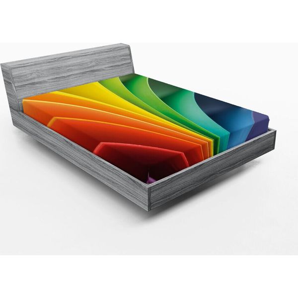 Abakuhaus Lenzuolo Con Angoli Colorato, Illustrazione In Stile Astratto Con Strisce Arcobaleno Curve E Carta Piegata, 140 X 200 Cm, Multicolore-image