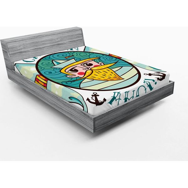 Abakuhaus Lenzuolo Con Angoli Marittimo, Stampa "Schiff Ahoi KapitäN Seaman"" Su Sfondo Neutro, 90 X 190 Cm, Multicolore"-image