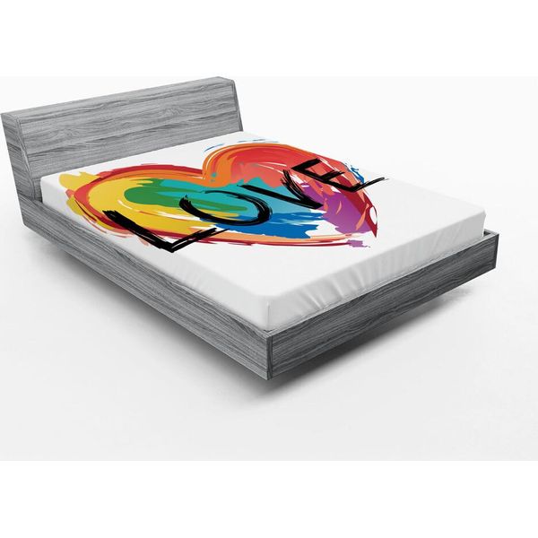 Abakuhaus Lenzuolo Con Angoli Arcobaleno, Dipinto A Pennello Orgoglio Cuore Lgbt Sfondo Neutro, 90 X 200 Cm, Multicolore-image
