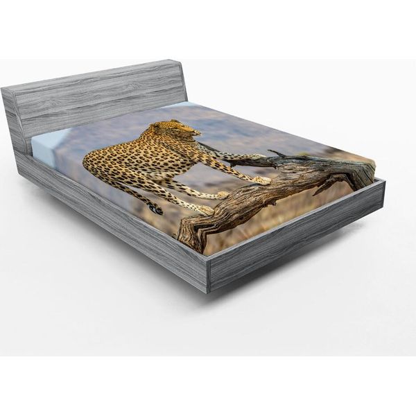Abakuhaus Lenzuolo Con Angoli Leopard, Feroce E Bellissima Creatura In Piedi Su Una Base Con Sfondo Sfocato, 160 X 200 Cm, Multicolore-image