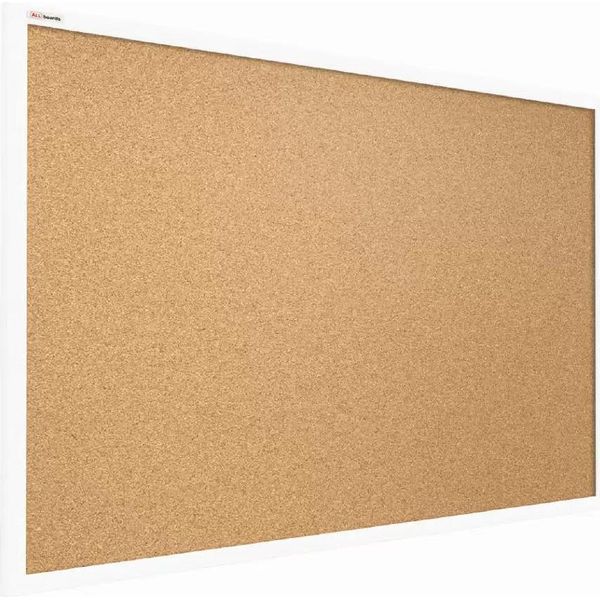 Lavagna In Sughero Con Cornice Bianco In Legno 100X80 Cm, Bacheca Sughero Per Puntine Spille Memoboard-image