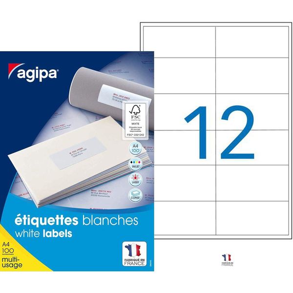 Agipa 119010 Etichette Universali Agipa, 97 X 42,4 Mm, Bianco, Rettangolare-image