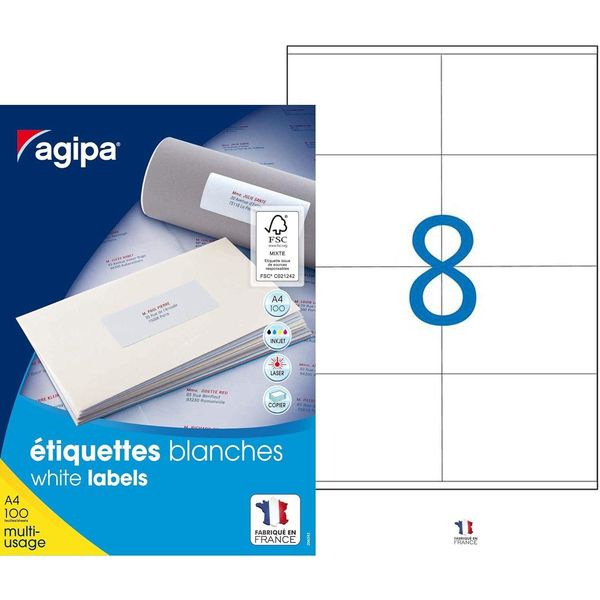 Agipa 119018 Etichette Universali Agipa, 105 X 72 Mm, Bianche, Rettangolari-image