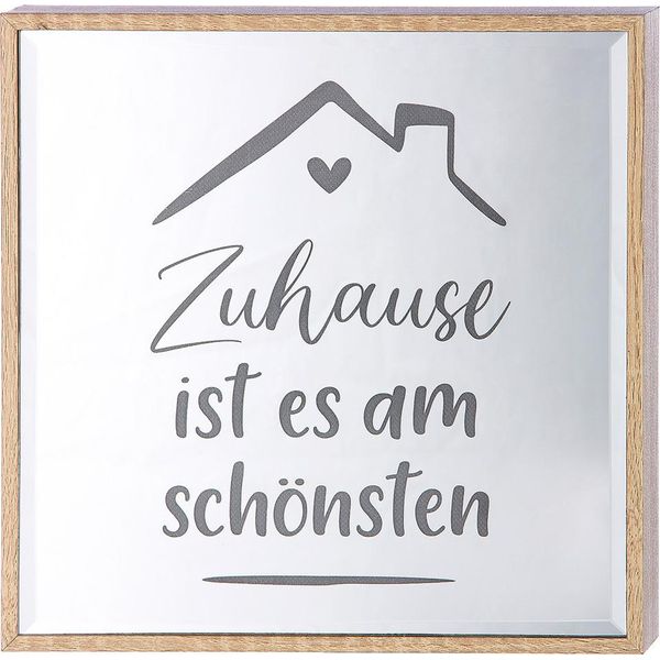 Gilde Spiegelbild (Led), Quadratisch, "Zuhause Ist Es Am SchöNsten"", Spruch, Mdf, Spiegelglas, Naturfarben, Silberfarben, , L. 4 Cm, B. 21 Cm, H. 21 Cm 50757"-image