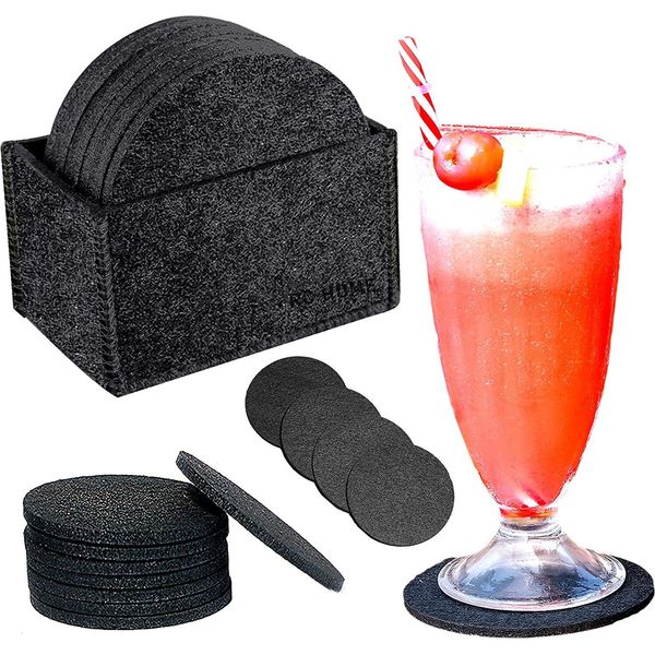 Sottobicchieri In Feltro Rotondi - Set Di 14 - Sottobicchieri Di Design Per Bicchieri In Grigio Scuro | Sottobicchieri In Feltro Perfetti Per Bevande, Tazze, Ecc. - Sottobicchieri Da Tavolo Premium Con Scatola-image