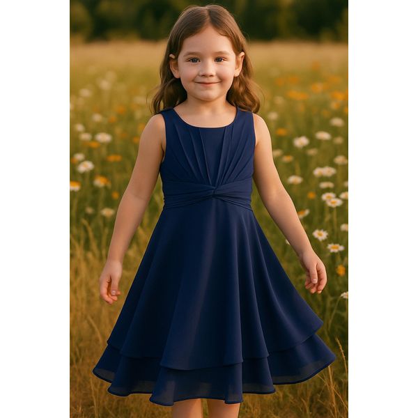 Ragazze Abito Estivo Taglia 176 Cm Chiffon Abito Da Festa Senza Maniche Lunghezza Ginocchio Matrimonio Damigella D'onore Ragazza Di Fiore-image