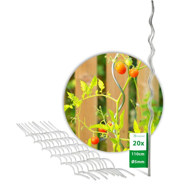Novatool 20 Bastoncini Per Pomodori 110 Cm Diametro 5 Mm Bastoncini A Spirale Per Pomodori Zincati Bastoncini Per Pomodori Per Arrampicarsi Portafiori Bastoncini Per Piante-image