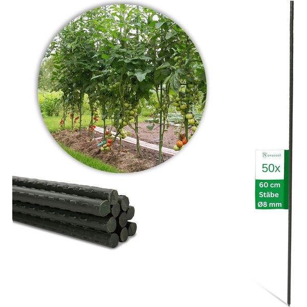 Novatool 50 Bastoni Per Piantare 60 Cm Verdi Diametro 8 Mm Bastoni Per Arrampicarsi In Metallo Plastificato Aiuto Per Arrampicarsi Bastoni Per Pomodori Portafiori-image