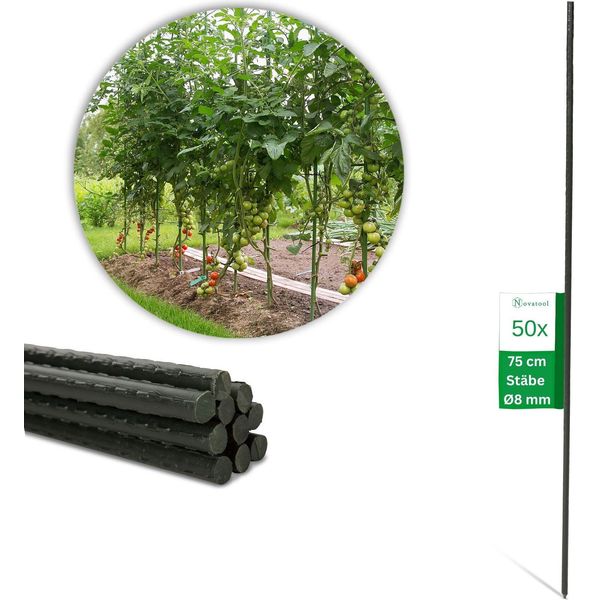 Novatool 50 Bastoni Per Piantare 75 Cm Verdi Diametro 8 Mm Bastoni Per Arrampicarsi In Metallo Plastificato Aiuto Per Arrampicarsi Bastoni Per Pomodori Portafiori-image
