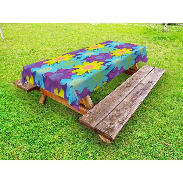 Abakuhaus Tovaglia Da Esterno Con Motivi Floreali, Stile Anni '90, Acquerello Floreale, Margherite, Camomilla, Motivi Botanici Ritmici, Multicolore, 145X210 Cm-image