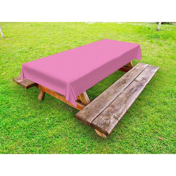 Abakuhaus Tovaglia Rosa A Pois Per Esterni, Sfondo Rosa Con Piccoli Dettagli Geometrici In Stile Vittoriano, Rosa E Bianco, 145X265 Cm-image