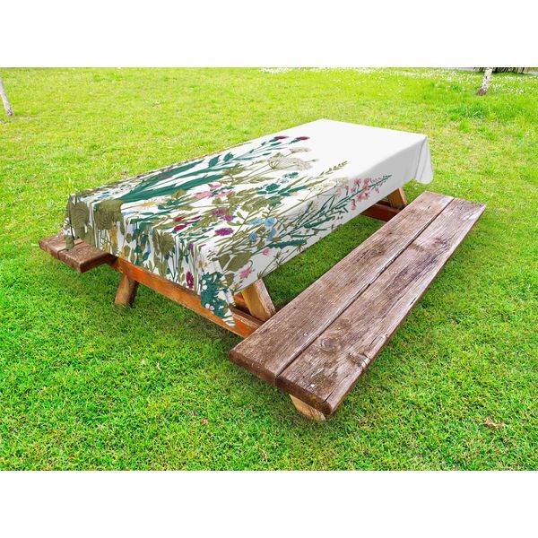 Abakuhaus Tovaglia Da Esterno Con Motivi Floreali, Fiori E Foglie In Un Giardino Primaverile Con Stampa Grafica Di Margherite, Rose E Ortensie, Multicolore, 145X265 Cm-image