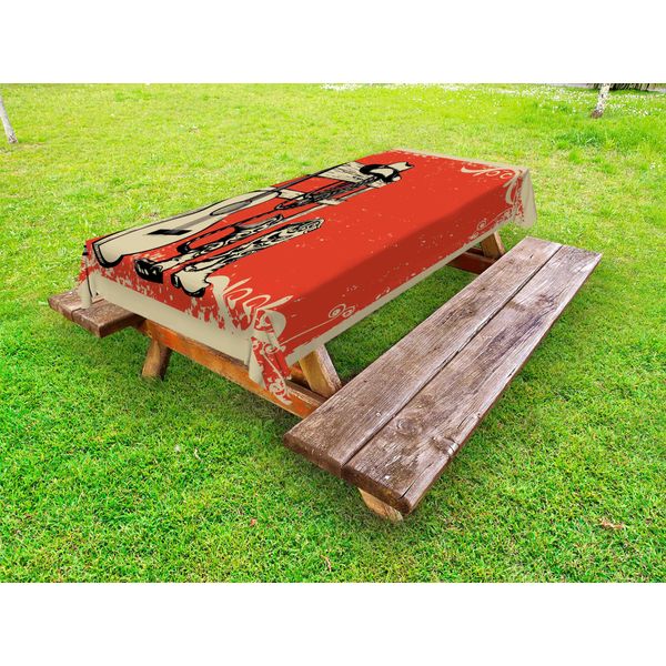 Abakuhaus Tovaglia Western Per Esterni, Immagine Con Elementi Del Selvaggio West Con Chitarra Country E Stivali Da Cowboy In Stile Retrò, Arancione Beige, 145X305 Cm-image