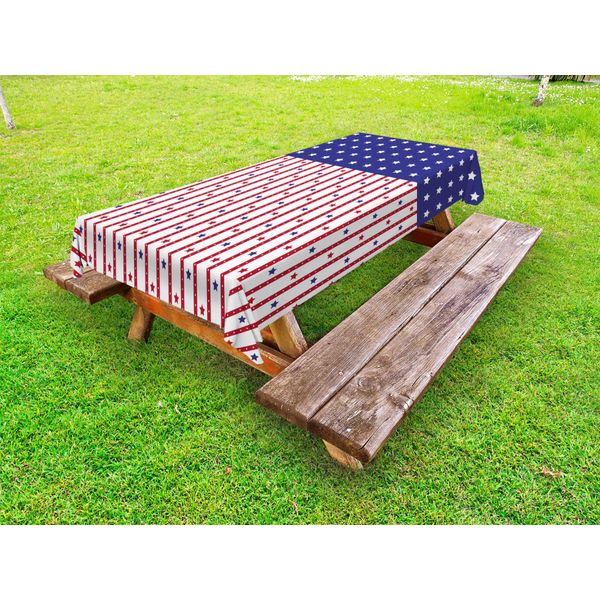 Abakuhaus Usa Tovaglia Da Esterno, Bandiera Americana Con Stelle E Strisce, Tema Giorno Dell'indipendenza, Blu Viola Bianco Rubino, 145X265 Cm-image