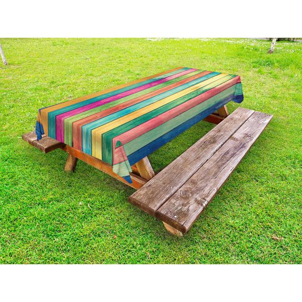 Abakuhaus Tovaglia Colorata Per Esterni, Stile Vintage Grunge, Sfondo In Legno, Tavola Rettangolare, Design Dall'aspetto Antico, Multicolore, 145X210 Cm-image
