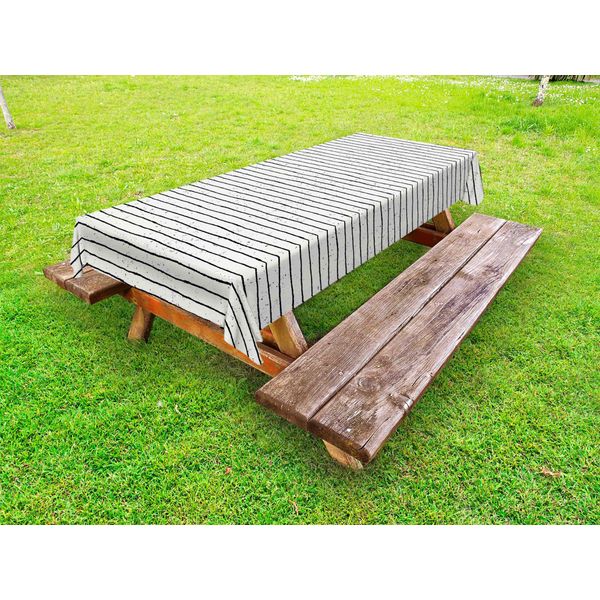 Abakuhaus Tovaglia Non Perfettamente Bianca Per Esterni, Disegnata A Mano In Orizzontale Con Strisce E Macchie Grunge, Grigio Antracite, Grigio Bianco, 145X210 Cm-image