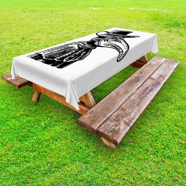 Abakuhaus Tovaglia Halloween Per Esterni, Personaggio Horror Pest Doctor In Stile Ricamo Monocromatico, Grigio Antracite E Bianco, 145X210 Cm-image