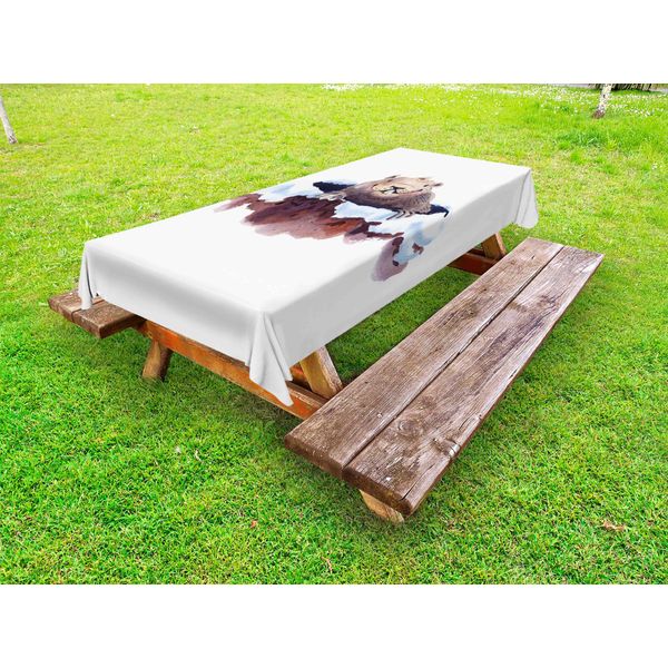 Abakuhaus Collezione Groundhog Day Tovaglia Da Esterno, Acquerello Raffigurante Una Marmotta Nella Tana Innevata In Primavera, Color Malva, Tortora, Blu E Bianco, 145X265 Cm-image