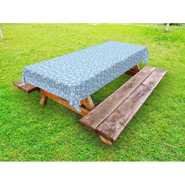 Abakuhaus Tovaglia Con Impronte Di Zampe Outdoor, Motivo A Tema Animale Con Impronte Di Zampe Su Sfondo Blu, Azzurro E Bianco, 145X305 Cm-image