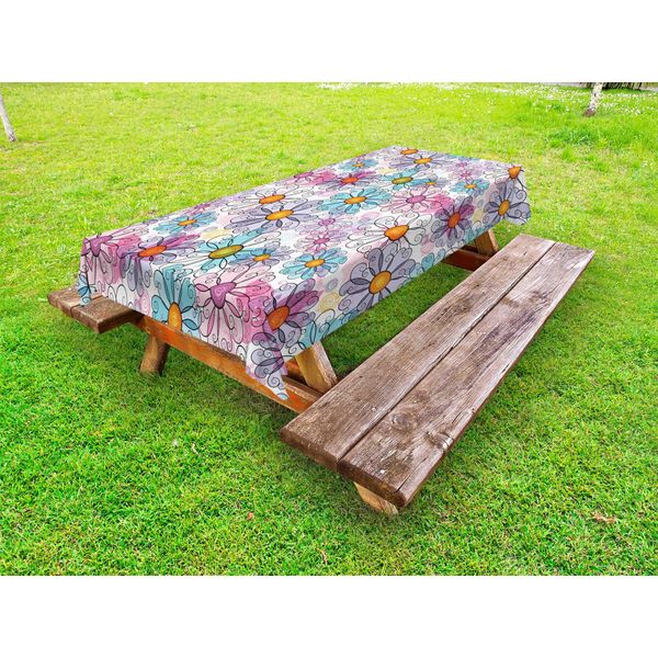 Abakuhaus Tovaglia Da Esterno Con Motivo Floreale, Stile Retrò Primaverile, Ispirazione Funky, Margherite Colorate In Stile BohéMien, Multicolore, 145 X 210 Cm-image
