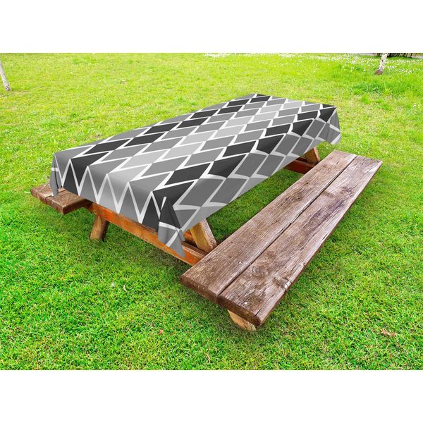 Abakuhaus Tovaglia Da Esterno Grigia E Bianca, Forme Geometriche Irregolari Con Linee A Zig Zag Ed Effetto Sfumato, Grigio Antracite Chiaro, 145X305 Cm-image