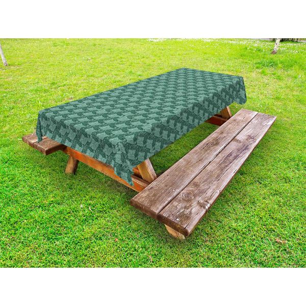 Abakuhaus Tovaglia Tropicale Per Esterni, Motivo Con Foglie Di Palma Esotiche Hawaiian Jungle Elements, Verde Schiuma Di Mare, 145X305 Cm-image