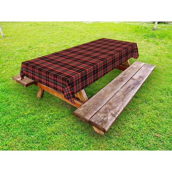 Abakuhaus Tovaglia Outdoor A Quadri Scozzesi, Composizione Plaid Con Elementi Geometrici Design Astratto Scozzese, Rosso Cinabro Marrone Castagna, 145X305 Cm-image