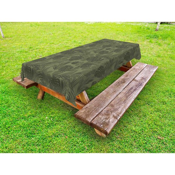 Abakuhaus Tovaglia Hawaii Colors Outdoor, Effetto Mimetico Monocromatico Ispirato Alla Scena Delle Piante Tropicali, Verde Militare Ardesia Marrone, 145X305 Cm-image