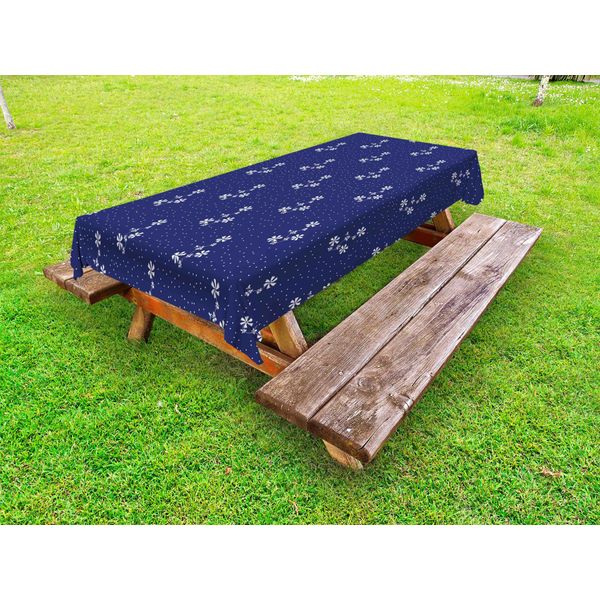 Abakuhaus Tovaglia Blu Navy Per Esterni, Motivo Floreale - Graziosi Pois E Fiori - Arte Ispirata Alla Vita Di Campagna, Blu Navy E Bianco, 145X265 Cm-image