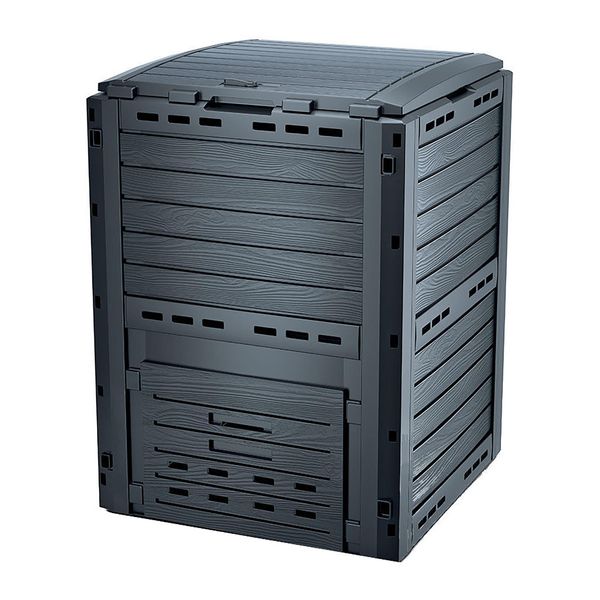 Compostiera In Plastica 81 X 61 Cm Antracite - 280 Litri - Compostiera Con Coperchio E Sportello Di Svuotamento - Contenitore Per Il Compost Dei Rifiuti Organici Da Giardino - Giardino-image
