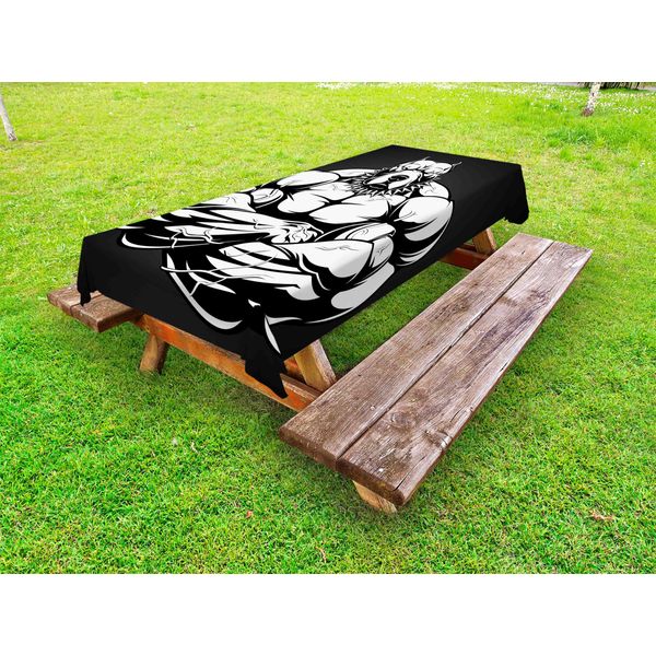 Abakuhaus Tovaglia Pitbull Outdoor, Illustrazione Di Un Potente Pitbull Con Grandi Bicipiti Da Bodybuilder, Bianco E Grigio Coke, 145X210 Cm-image