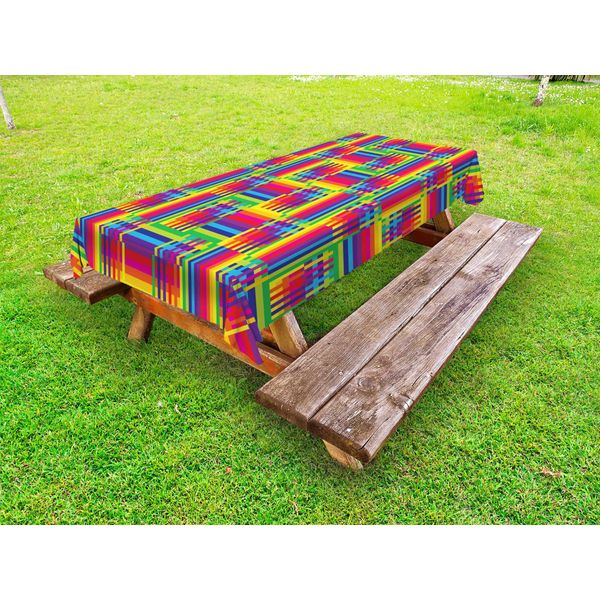 Abakuhaus Annata Rainbow Tovaglia Da Esterno, Linee Orizzontali E Verticali Corte, Motivo A Strisce Colorate Luminose, Multicolore, 145X210 Cm-image