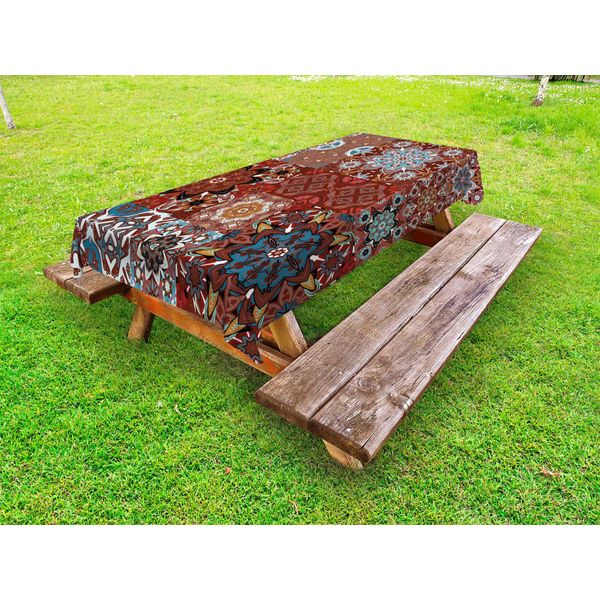 Abakuhaus Tovaglia Vittoriana Per Esterni, Motivi Floreali Classici Vittoriani Autentici E Motivi Tribali Etnici Mandala, Multicolore, 145X305 Cm-image