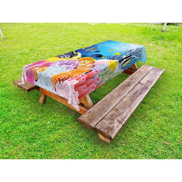 Abakuhaus Tovaglia Da Pranzo Outdoor, Vita Acquatica Con Diversi Tipi Di Pesci, Barriere Coralline E Spugne, Tema Nursery Per Bambini, Multicolore, 145X210 Cm-image